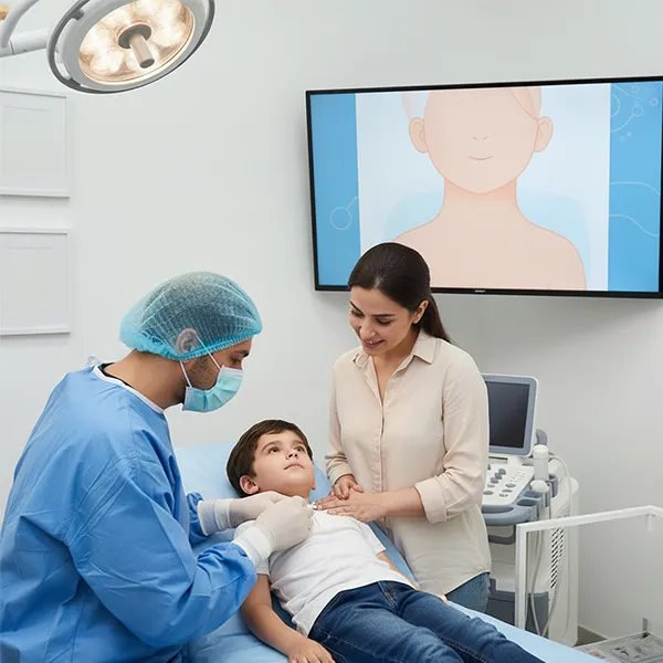 تصویر از معاینه قبل عمل کودک برای درمان پاراتیروئید